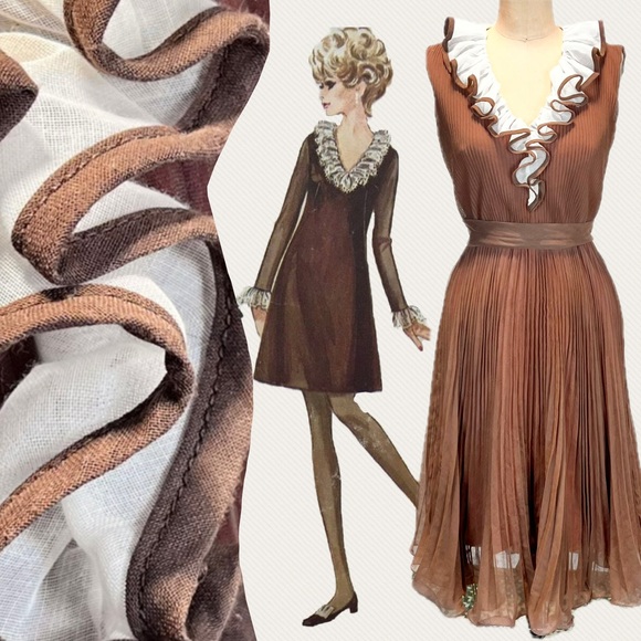 Vintage Dresses & Skirts - VINTAGE MCM mid century Miss Elliette ruffle accordion pleated dress 60s 50s